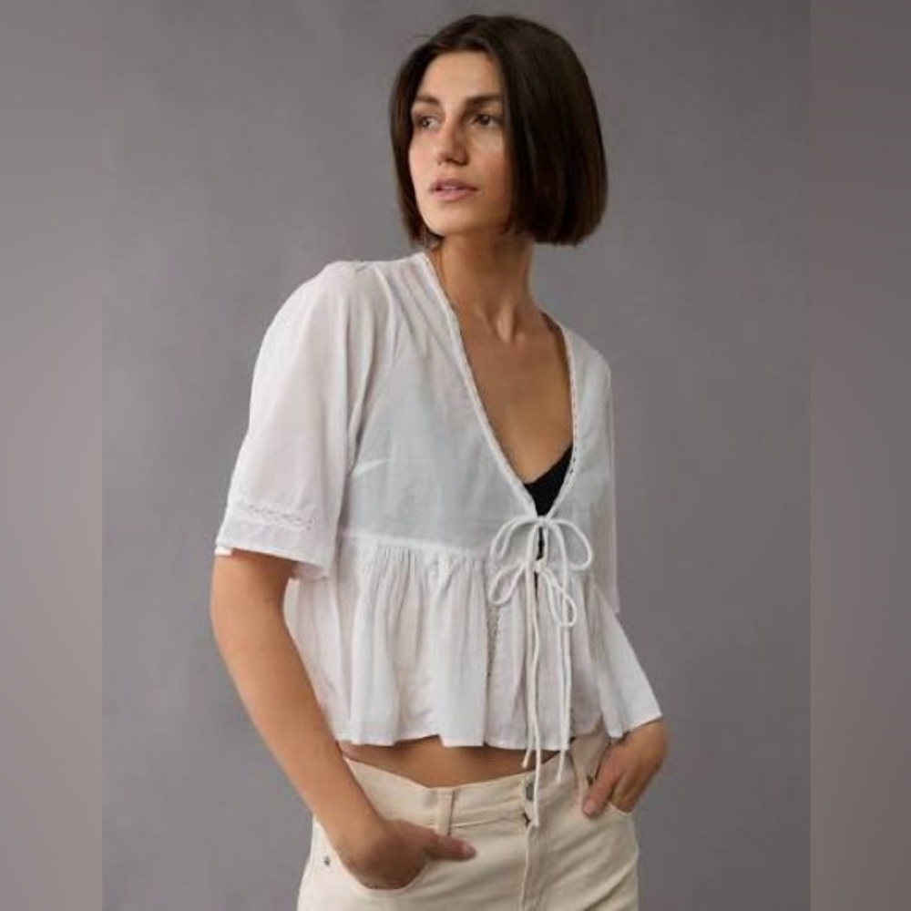 American Eagle Tie Front Bell Flyaway shirt size XS